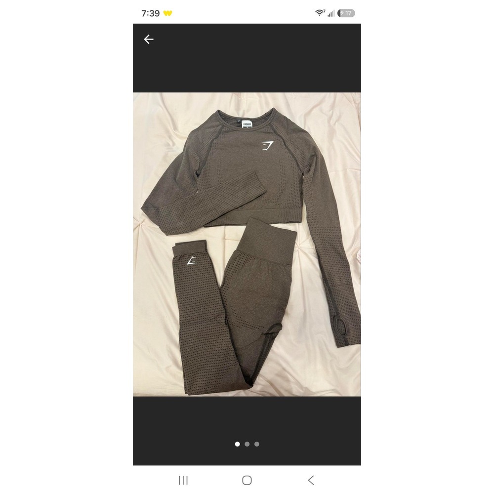 Gymshark Energy+ Seamless Set Taupe Brown Crop Top Leggings Small